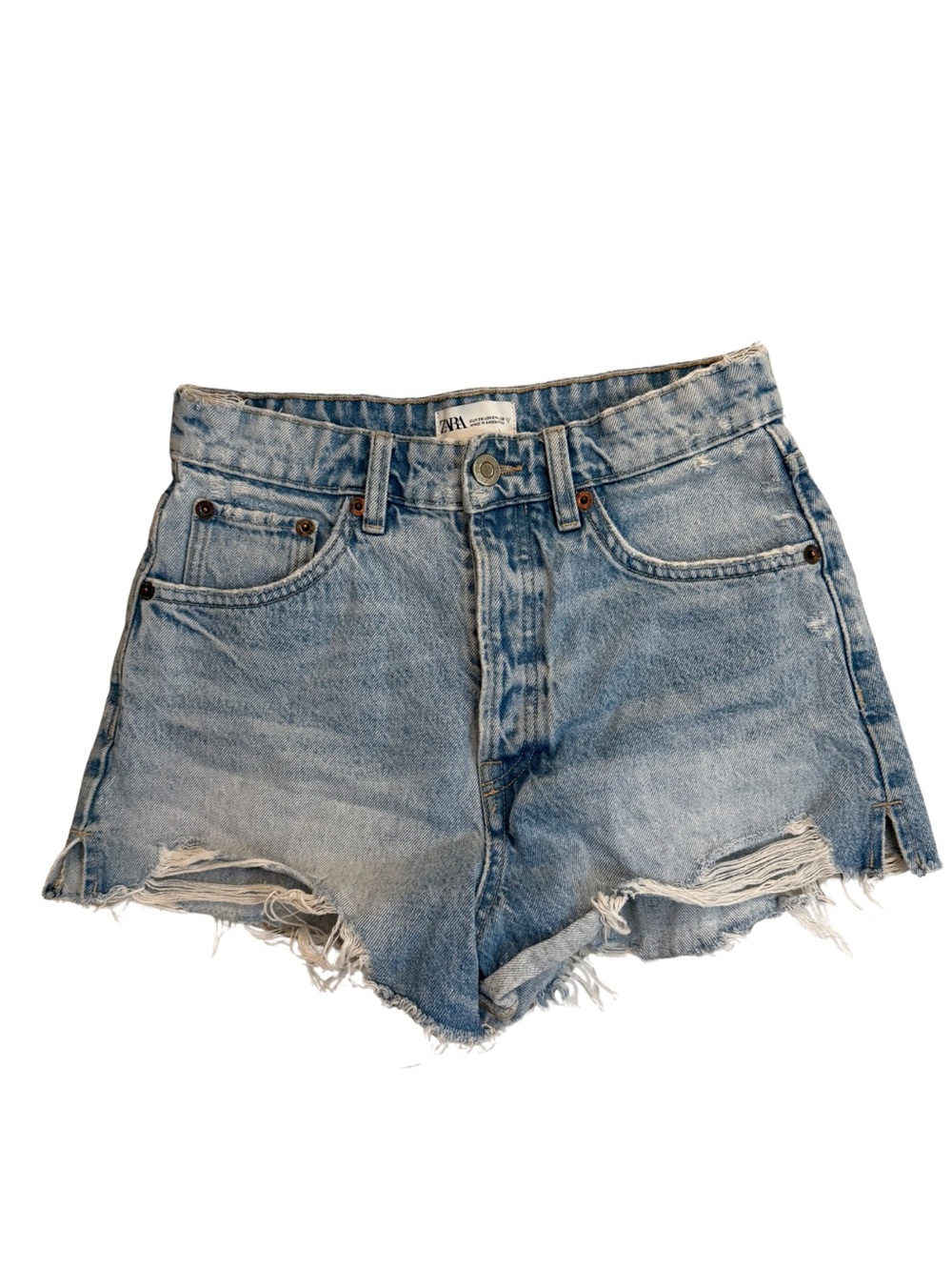 Zara Light Blue Distressed Denim Shorts 6